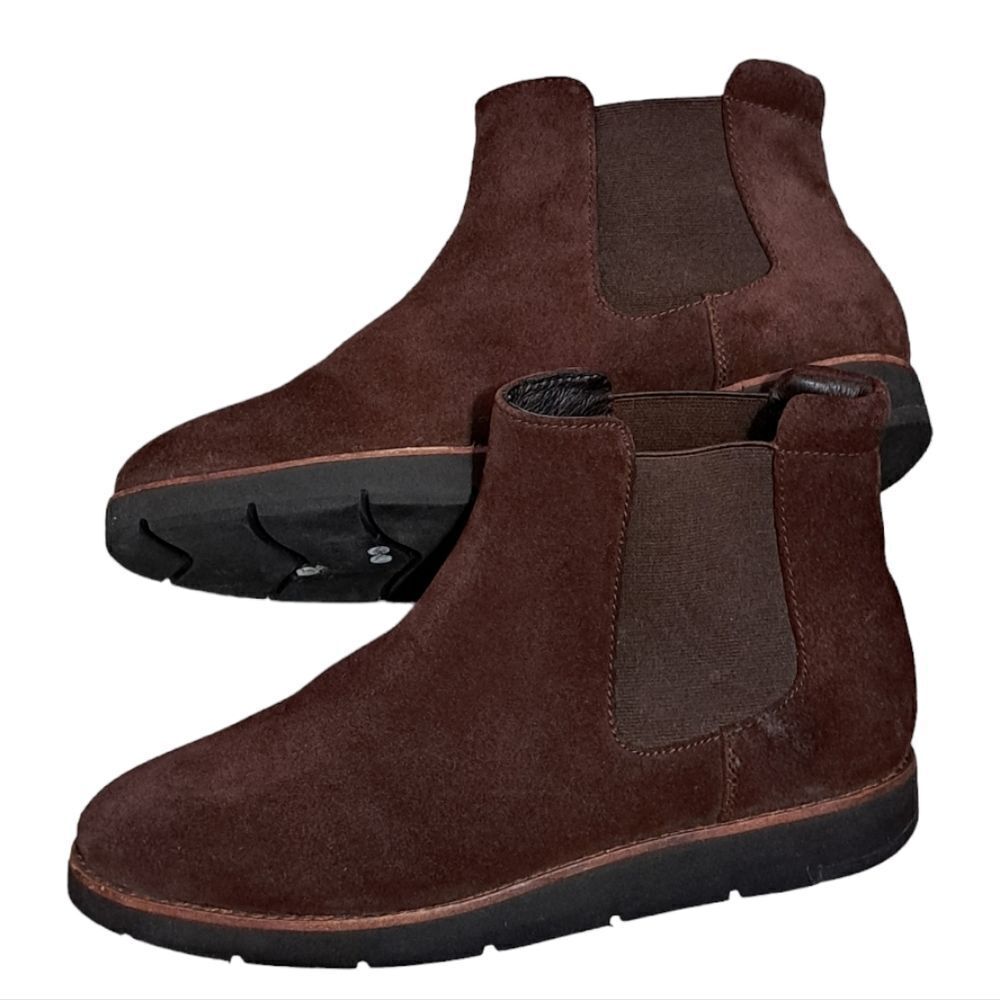 Johnston & Murphy Women's Size 9, Chelsea Slip On Suede Ankle Boots Brown